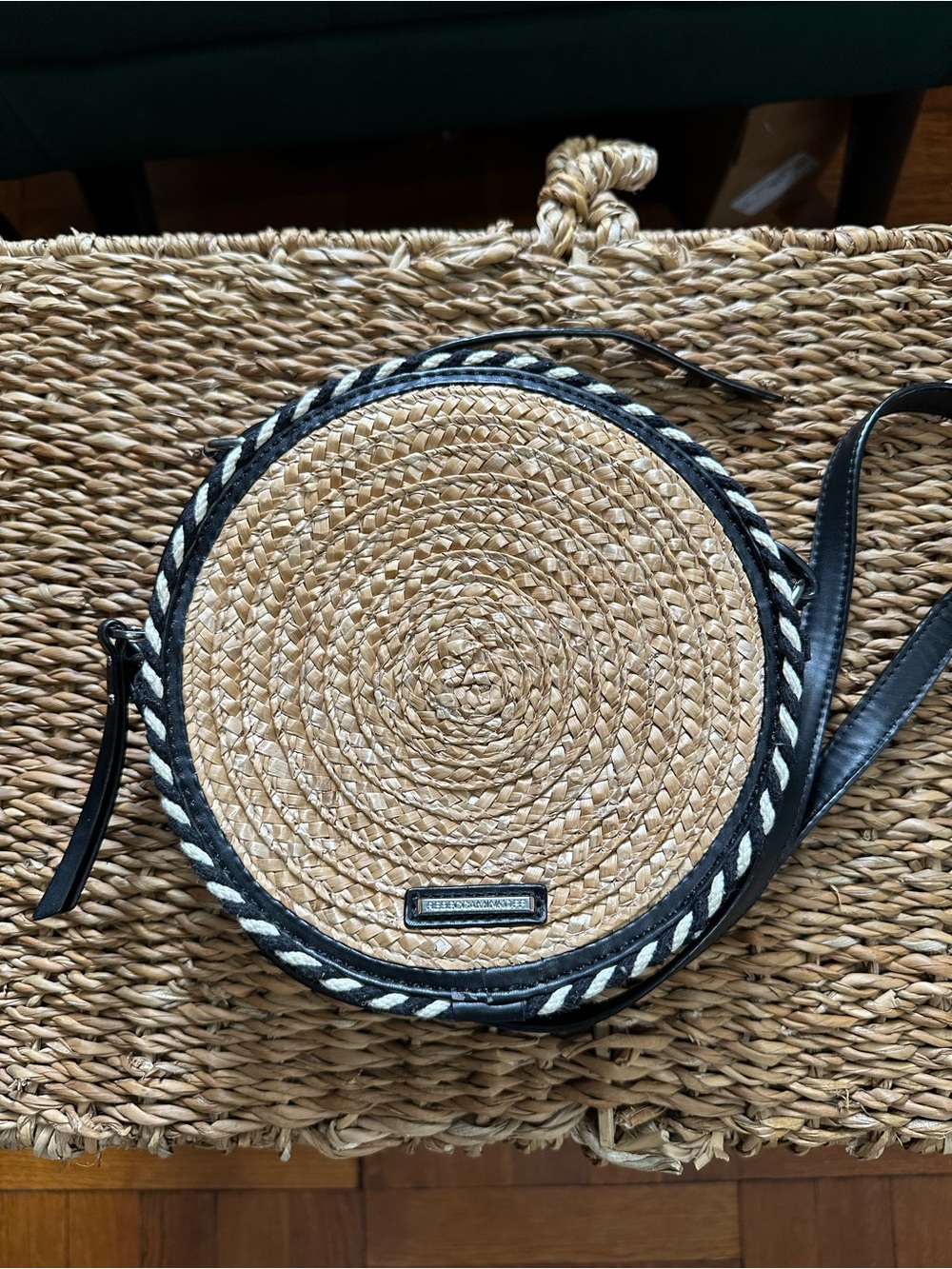 NWOT Rebecca Minkoff Straw Circle Crossbody - Picture 3 of 13